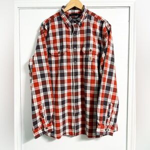 Carhartt Plaid Work Shirt Loose Fit Brick Red Navy Men’s XLT Utility